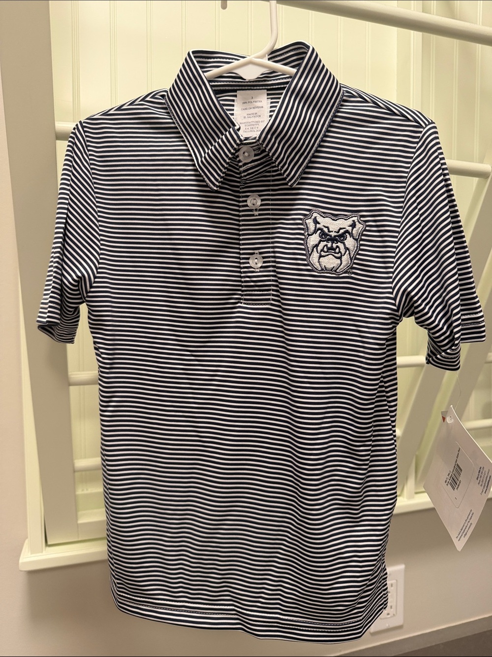 Butler University Boys Navy & White Striped Polo with Bulldog Crest